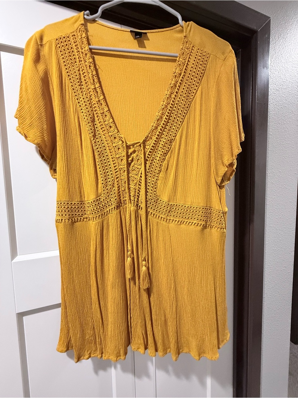 torrid Mustard Yellow Crochet-Trim V-Neck Tunic Top